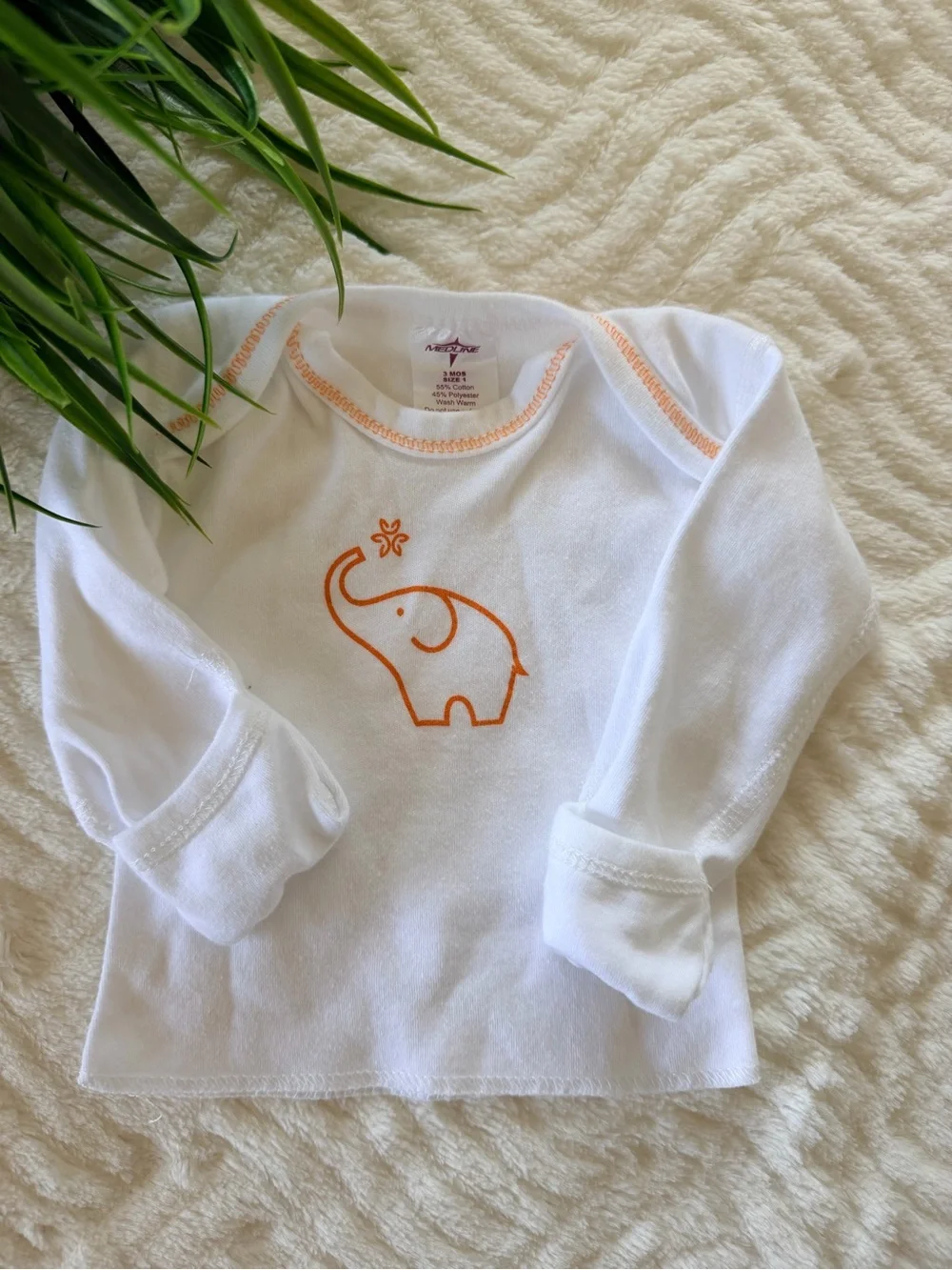 White Baby Essentials Set with Orange Elephant Print - 5 Piece